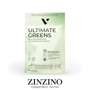 Ultimate Greens – supermaisto gėrimo milteliai su spirulina, chlorella, matcha, vitaminu C, cinku ir B6 (30 porcijų, uogų skonio) 