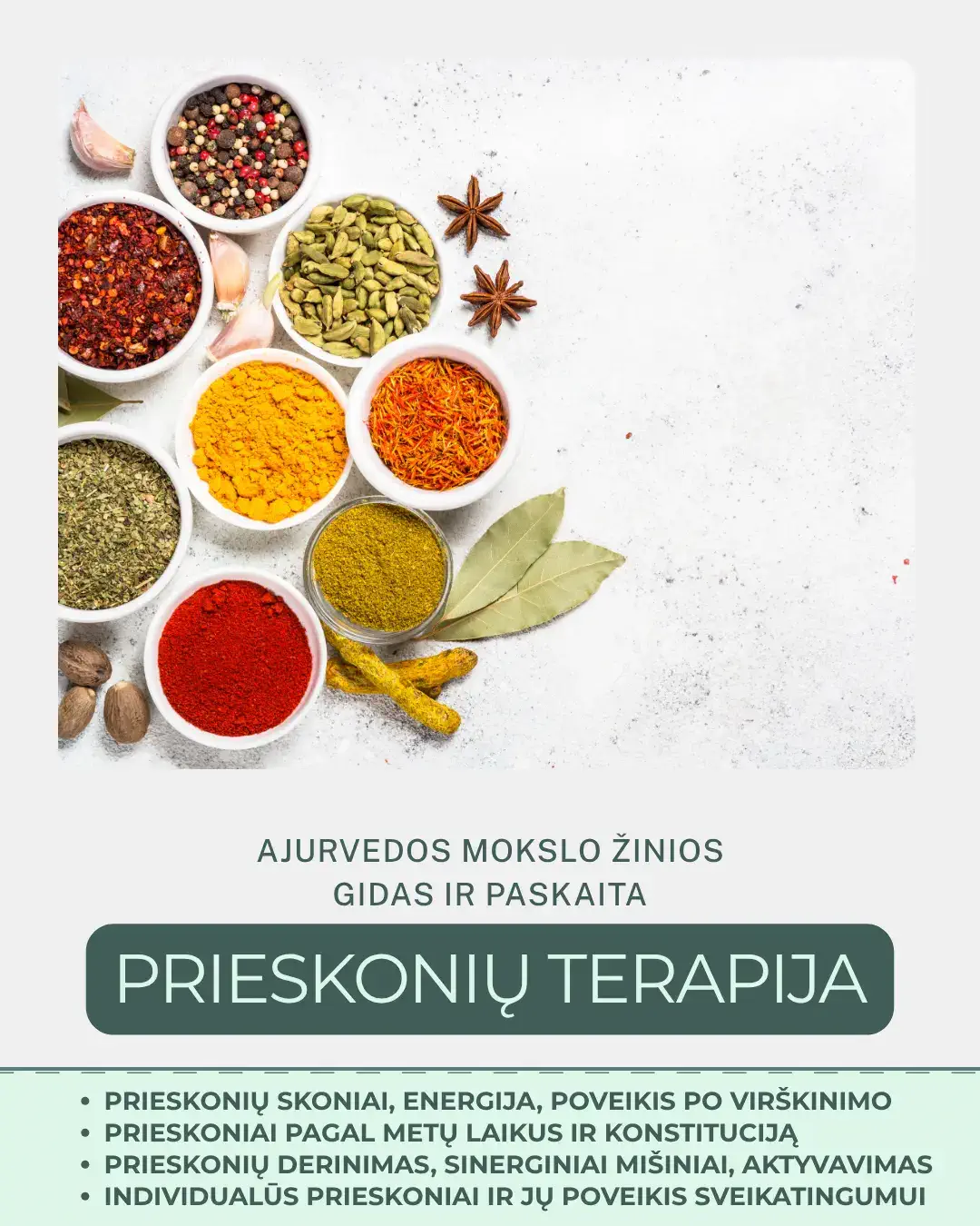Prieskonių terapija Ajurvedoje | gidas + paskaita